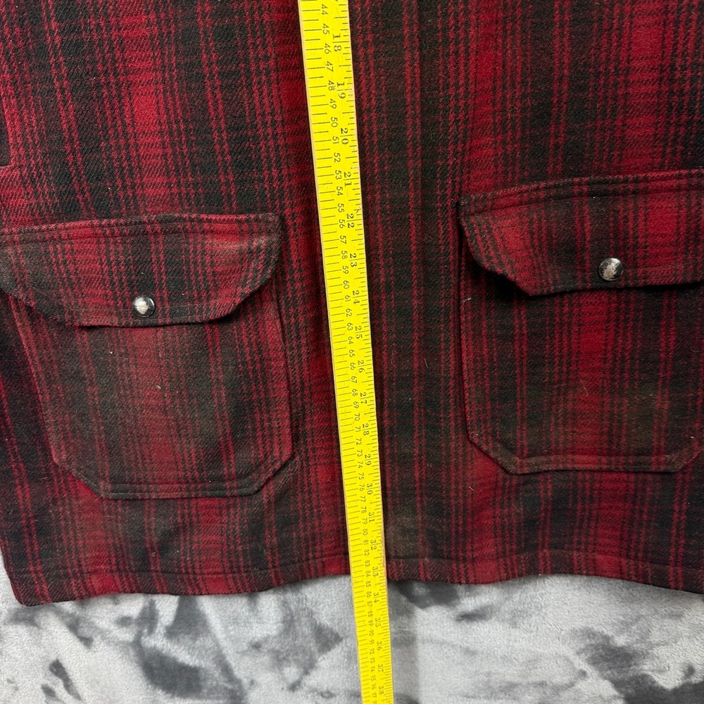 Woolrich Hunting Coat Mens 44 Red Black Plaid Wool Buffalo Check Vintage Jacket - Picture 2 of 7